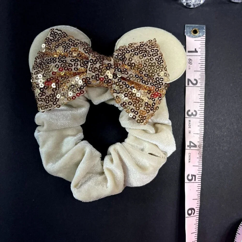 Minnie Mouse Ears Scrunchies Gold Sequins Hair Bow Hair Care Hair Accessories